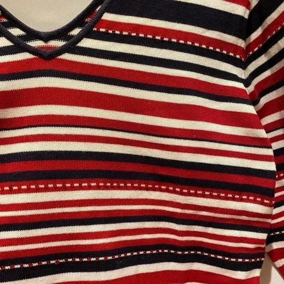 Talbots Red, White, and Blue Beaded Striped Sweater, size L - Picture 5 of 7